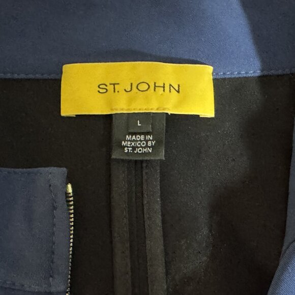 Vintage St. John Gold Label Blue & Black Bomber Jacket Size L - Picture 2 of 3